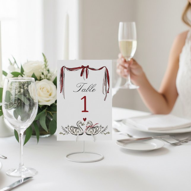 Vintage Swans & Ribbon White Wedding Table Number (Creator Uploaded)