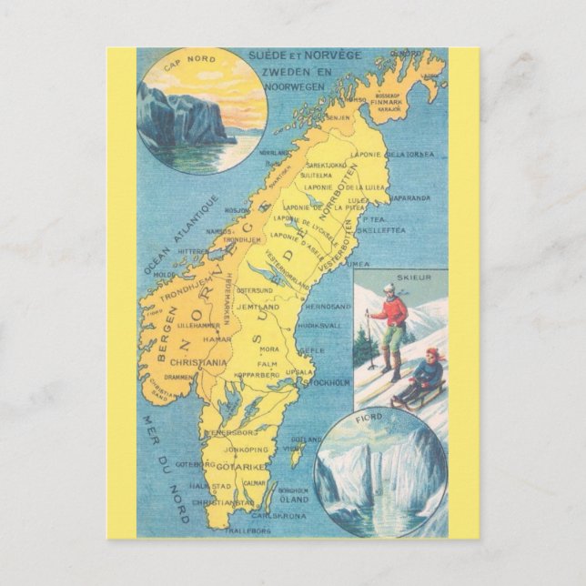 Vintage Sweden Map Postcard (Front)