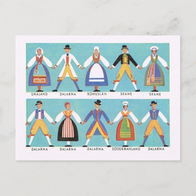 Vintage Sweden, Traditional Swedish folk costume 2 Postcard (Front)