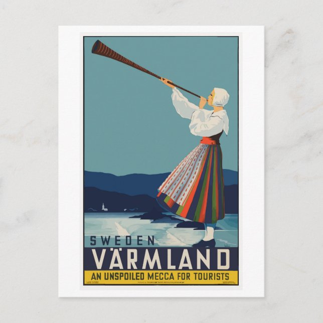 Vintage Sweden Travel Poster Postcard (Front)