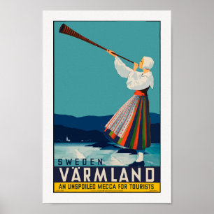 Vintage Sweden Travel Poster, Retro Print