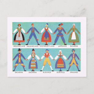Vintage Swedish regional costumes Postcard