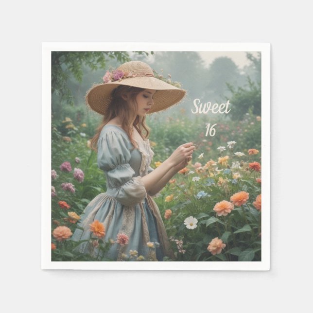 Vintage Sweet 16 Birthday Napkin (Front)