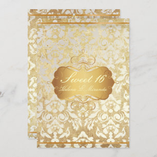 VINTAGE SWEET 16 Princess Pearl Damask Parchment Invitation