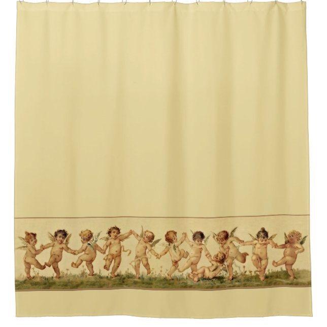 Vintage Sweet Happily Dancing Cherubs Angels Shower Curtain (Front)