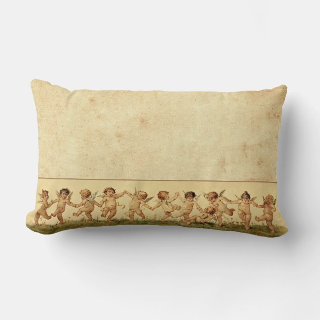Vintage Sweet Happily Dancing Cherubs Lumbar Cushion (Front)