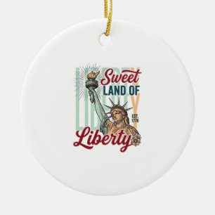 Vintage Sweet Land of Liberty Patriotic Shirt Desi Ceramic Tree Decoration