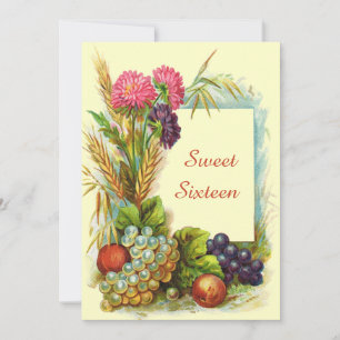 Vintage Sweet Sixteen Colourful Fruits & Flowers Invitation