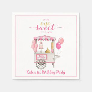 Vintage sweet treat cart 1st birthday party guest napkin