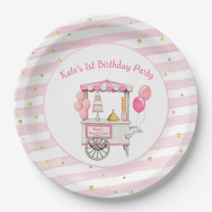 Vintage sweet treat cart 1st birthday party guest paper plate