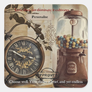 Vintage Sweet Vending Machine Alarm Clock Quotes Square Sticker