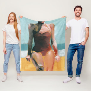 Vintage Swim - Red Swimsuit Fleece Blanket