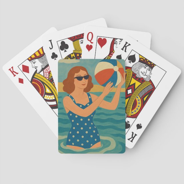 Vintage Swimmer with Beach Ball Playing Cards (Back)