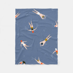 Vintage Swimmers Pattern Fleece Blanket