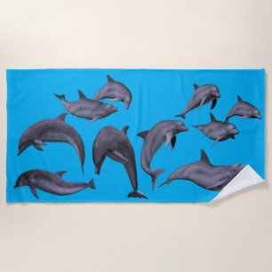  Vintage Swimming Dolphins Beach Towel