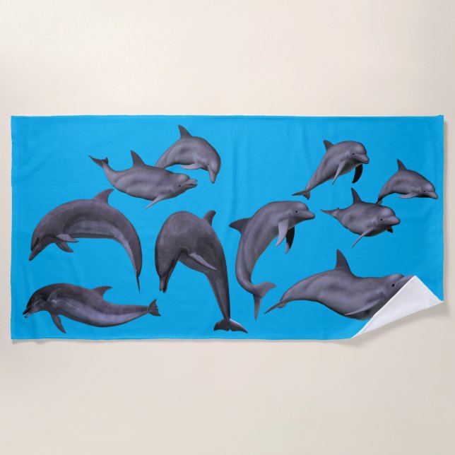  Vintage Swimming Dolphins Beach Towel (Front)