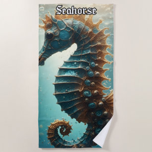 Vintage Swimming Seahorses Beach Towel