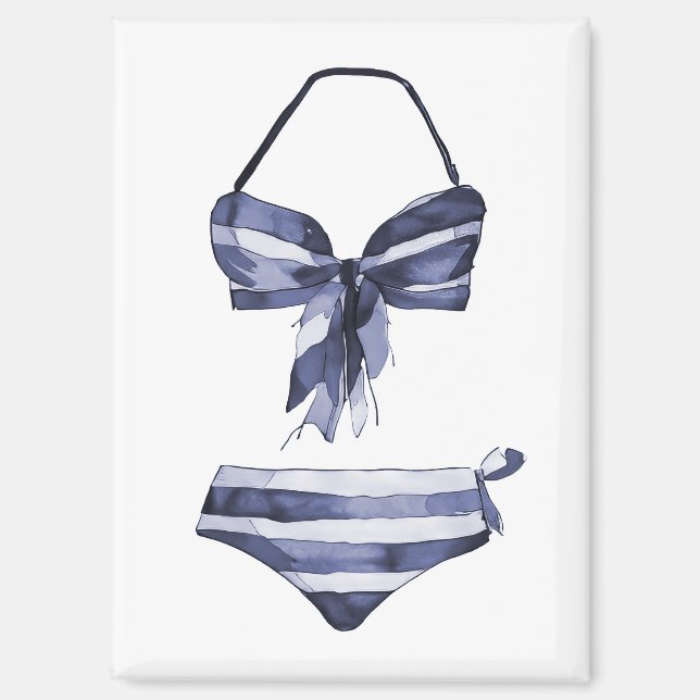 Vintage Swimsuit Navy Striped Bikini Magnet (Front)