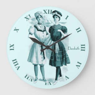 Vintage Swimsuits Bathing Fashion Turquoise Clock