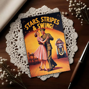 Vintage Swing Dance Salute to Military Service Postcard