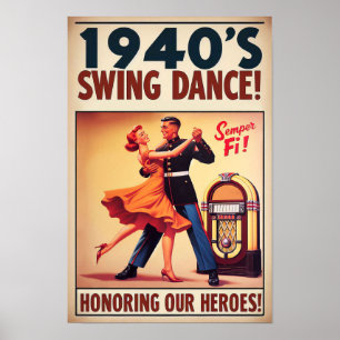 Vintage Swing Dance Salute to Military Service Poster