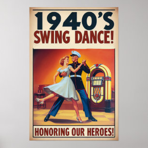 Vintage Swing Dance Salute to Military Service Poster