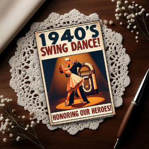 Vintage Swing Dance Salute to Service Postcard