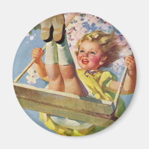 Vintage Swing, Girl Swinging in a Tree Childs Play Magnet