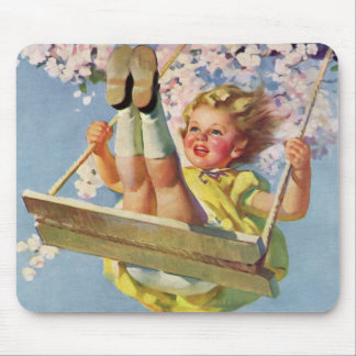 Vintage Swing, Girl Swinging in a Tree Childs Play Mouse Pad