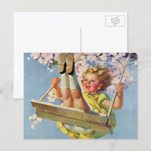 Vintage Swing, Girl Swinging in a Tree Childs Play Postcard