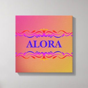 Vintage Swirl Border Neon Pink and Yellow Gradient Canvas Print