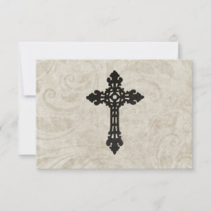 Vintage Swirl Catholic Cross RSVP Entree Choice Card
