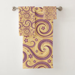 Vintage Swirl Floral Pattern – Golden Plum Design Bath Towel Set