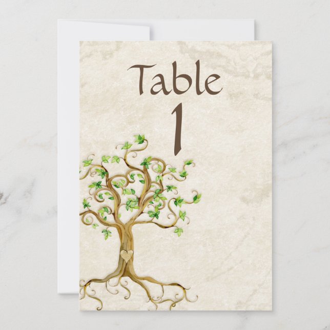 Vintage Swirl Tree Root Tan Parchment Table Number (Back)
