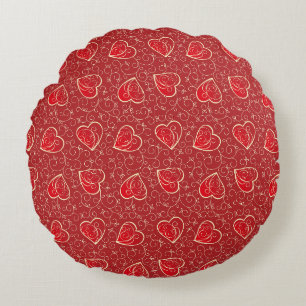 Vintage Swirling Hearts Love Pattern Round Cushion
