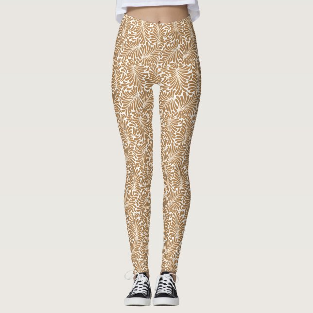 Vintage Swirling Leaf Patterns on White Back Leggings (Front)