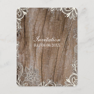 vintage swirls barn wood  lace country wedding invitation