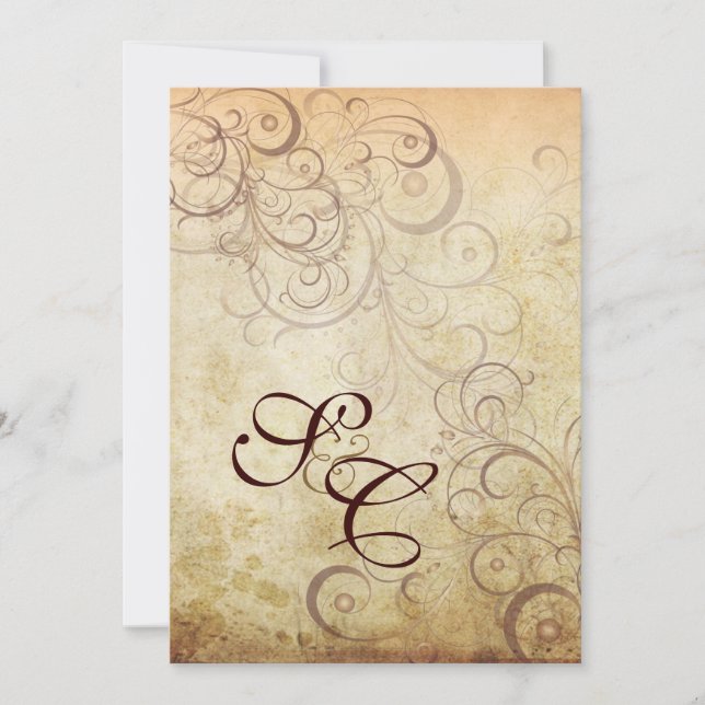 Vintage swirls/faux parchment Wedding Invitations (Front)