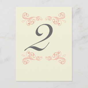 Vintage Swirls, Orange, Grey Wedding Table Number Postcard