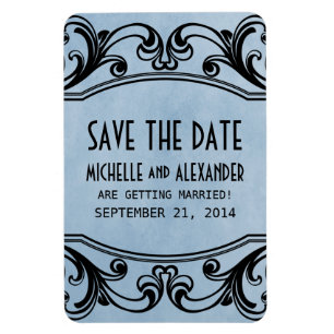 Vintage Swirls Save the Date Magnet, Blue Magnet