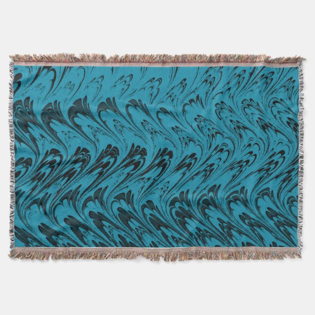 Vintage Swirls Turquoise Peacock Teal Afghan Throw Blanket (Front)
