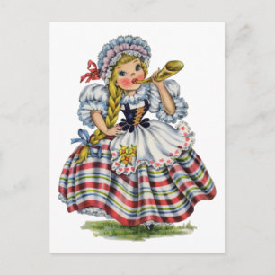 Vintage Swiss girl traditional dress Postcard