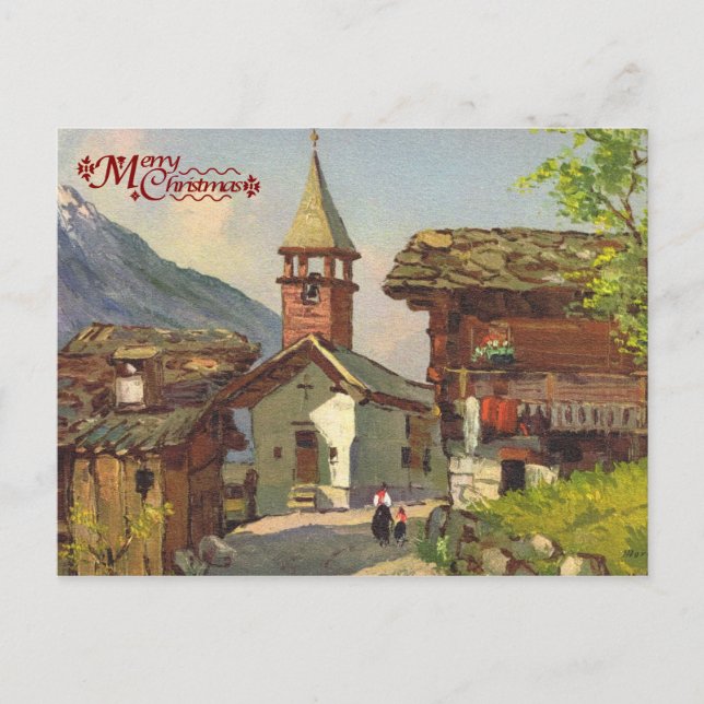 Vintage Switzerland, A village in the Valais Postcard (Front)