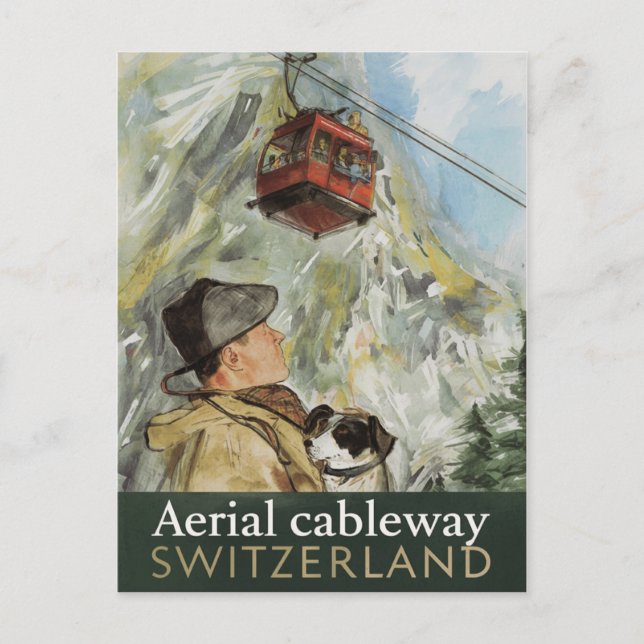 Vintage Switzerland Aerial Cableway Travel Postcard (Front)