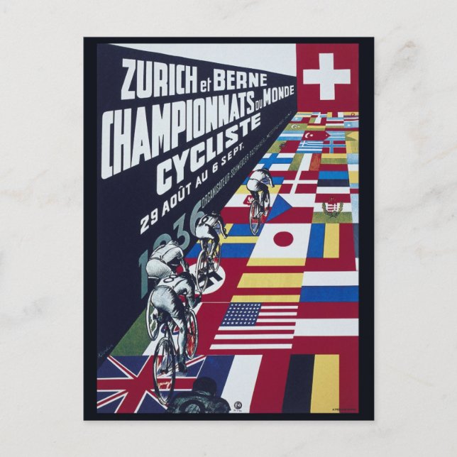 Vintage Switzerland Cycling Zurich Bern Travel Postcard (Front)