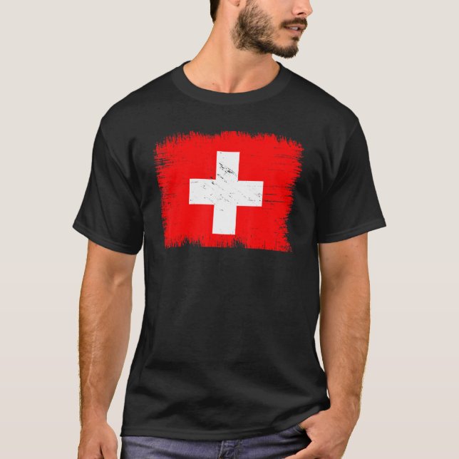 Vintage Switzerland Flag Swiss Independence Day T-Shirt (Front)
