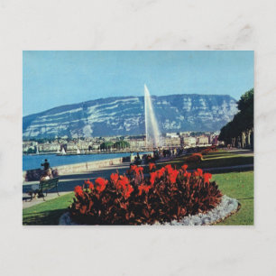 Vintage Switzerland, Geneva, Jet l'eau, gardens Postcard