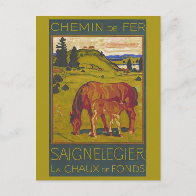 Vintage Switzerland Horse Retro Railroad Travel Postcard (Front)