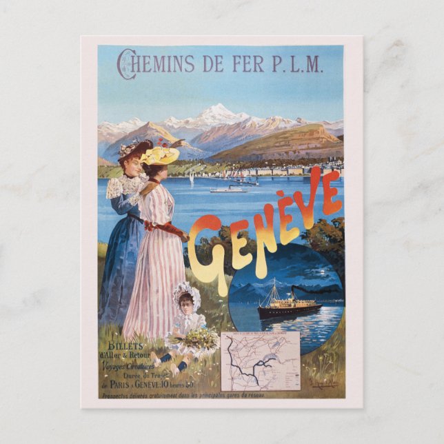 Vintage Switzerland Lake Geneva Railroad Travel Postcard (Front)