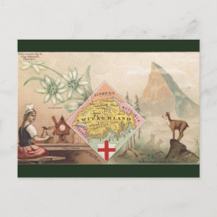 Vintage Switzerland Map Postcard